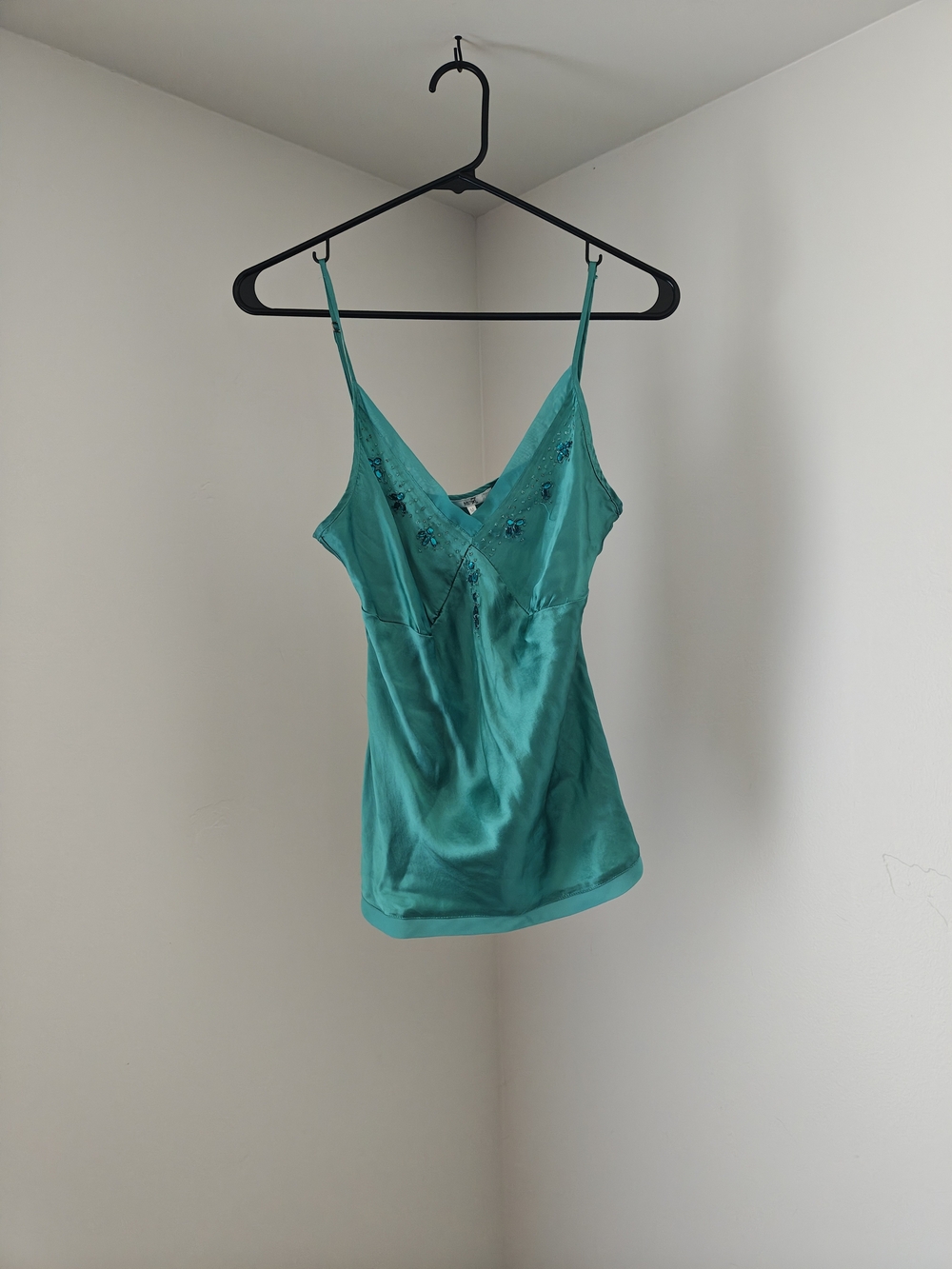 Metro Teal Satin Embroidered Camisole